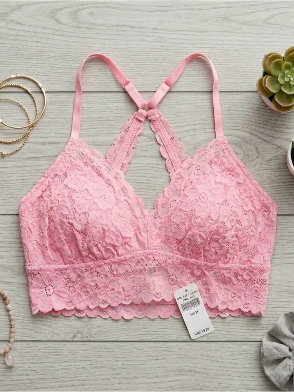 aerie Pink Lace Bralette with Racerback Detail